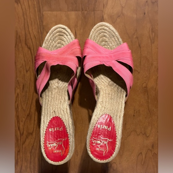 CHRISTIAN LOUBOUTIN Espadrille Sandal Wedges Pink Women’s 40 *AUTHENTIC* - Picture 3 of 5